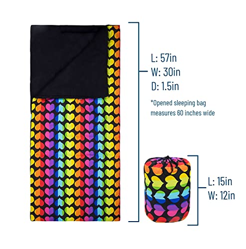 Wildkin Kids Sleeping Bags for Boys and Girls, Measures 66 x 30 x 1.5 Inches, Cotton Blend Materials Sleeping Bag for Kids, Ideal Size for Parties, Camping and Overnight Travel (Rainbow Hearts)