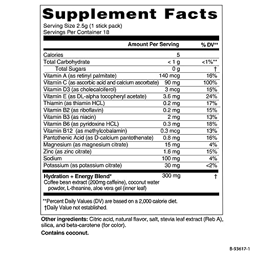 Nature Fuel Hydration + Energy - with Vitamins A, C, D3, and Zinc to Support Immunity - Orange Flavor - 18 Stick Packs - Pantry Friendly