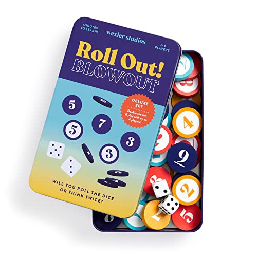 Galison Wexler Studios Roll Out! Blowout – Fun Dice and Checker Game for Adults and Kids Perfect for Travel and Family Game Night, 2-4 Players