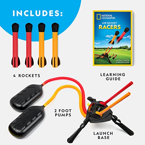 NATIONAL GEOGRAPHIC Air Rocket Toy - Stomp and Launch Dueling Air Rockets up to 100 Ft, Includes Launcher, 4 Foam-Tipped Rockets, Outdoor Kids Toys, Kids Science Rocket Kit, Rocket Launcher for Kids