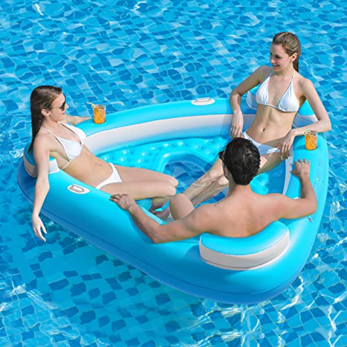 Jasonwell Floating Island Pool Float - Inflatable Lake Floaties Pool Lounger Raft Water Float with Cupholders Lake River Pool Floating Big Multi Person Party Floatie Toys Relaxation Island Adults Kids