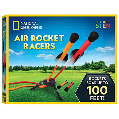 NATIONAL GEOGRAPHIC Air Rocket Toy - Stomp and Launch Dueling Air Rockets up to 100 Ft, Includes Launcher, 4 Foam-Tipped Rockets, Outdoor Kids Toys, Kids Science Rocket Kit, Rocket Launcher for Kids