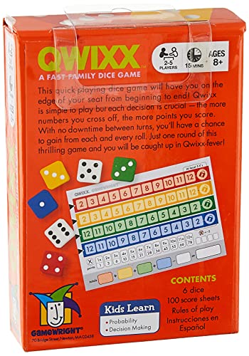 Gamewright Qwixx - A Fast Family Dice Game Multi-colored, 5'