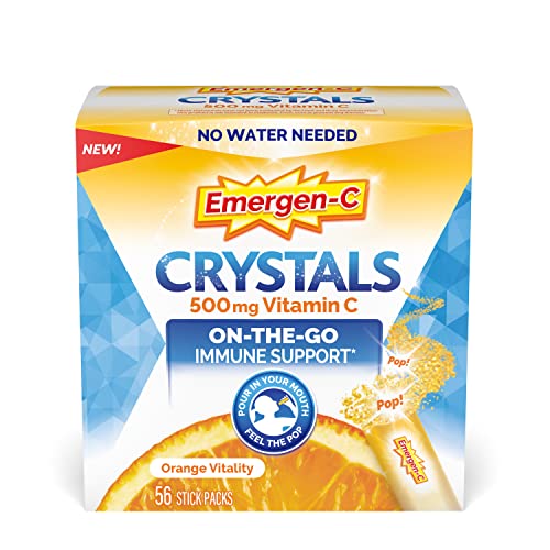 Emergen-C Crystals, On-The-Go Immune Support Supplement with Vitamin C, B Vitamins, Zinc and Manganese, Orange Vitality - 56 Stick Packs
