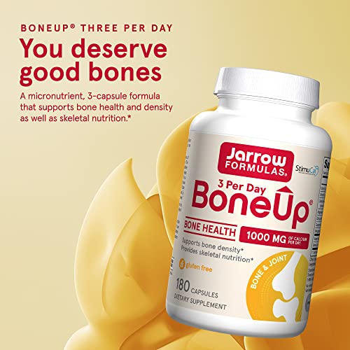 Jarrow Formulas BoneUp Three Per Day - 180 Capsules - Micronutrient Formula for Bone Health - Includes Natural Sources of Vitamin D3, Vitamin K2 (as MK-7) and Calcium - 60 Servings (Packaging May Vary)