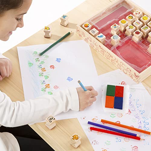 Melissa and Doug Wooden Stamp Set, Favorite Things - 26 Wooden Stamps, 4-Color Stamp Pad - Kids Art Projects, Stamps With Washable Ink, Wooden Stamps For Kids Ages 4+