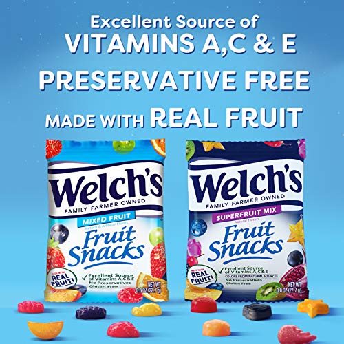 Welch's Fruit Snacks, Mixed Fruit and Superfruit Bulk Variety Pack, Gluten Free, 0.8 oz  (Pack of 60)