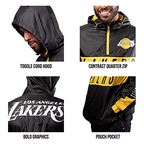 Ultra Game NBA Los Angeles Lakers Mens Quarter Zip Pullover Hoodie Windbreaker Jacket, Black, S