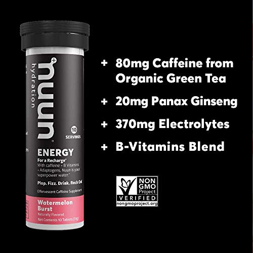 Nuun Energy: Caffeine, B Vitamins, Ginseng, Electrolyte Drink Tablets, Mixed Flavors, 10 Count (Pack of 4)