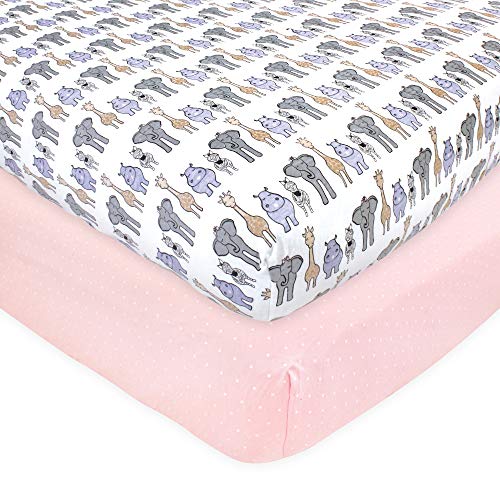Hudson Baby Unisex Baby Cotton Fitted Crib Sheet, Pink Safari, One Size