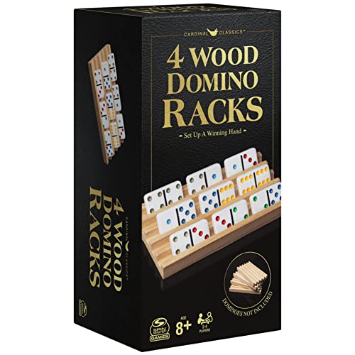 Wood Domino Racks, Set of 4 Trays for Mexican Train and Other Dominoes Games, for Families and Kids Ages 8 and up