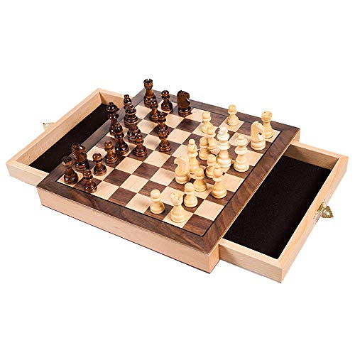 Hey! Play! Trademark Games Elegant Inlaid Wood Chess Cabinet w/Staunton Wood Chessmen, Brown