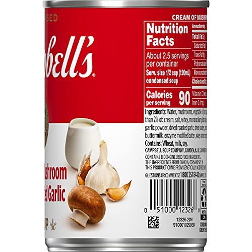 Campbell's Condensed Cream of Mushroom with Roasted Garlic Soup, 10.5 Ounce Can (Pack of 12)
