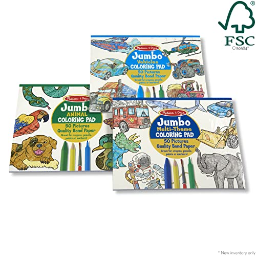 Melissa and Doug Jumbo 50-Page Kids' Coloring Pads Set - Animals, Vehicles, and More