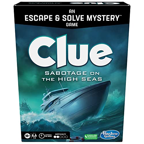 Clue Board Game Sabotage on the High Seas, Clue Escape Room Game, Murder Mystery Games, Cooperative Family Board Game, Ages 10 and up, 1-6 Players