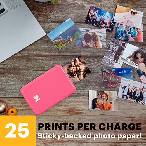 KODAK Step Instant Color Photo Printer with Bluetooth/NFC, Zink Technology and KODAK App for iOS and Android (Pink) Prints 2x3” Sticky-Back Photos.