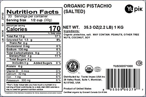 Yupik Nuts Organic Salted Pistachios, 2.2 lb, Non-GMO, Vegan, Gluten-Free