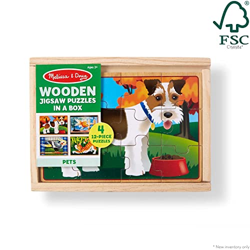 Melissa and Doug Pets 4-in-1 Wooden Jigsaw Puzzles in a Storage Box (48 pcs) - FSC-Certified Materials