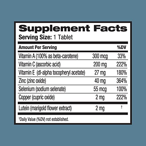 Bausch and Lomb Ocuvite Eye Vitamin and Mineral Supplement, Contains Zinc, Vitamins A, C, E, and Lutein, Pink,Tablet, 60 Count