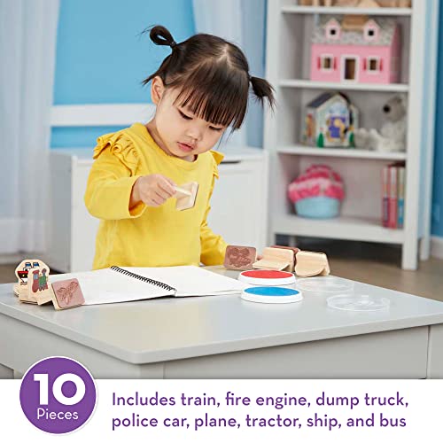 Melissa and Doug My First Wooden Stamp Set - Vehicles - Kids Art Projects, Stamps With Washable Ink, Vehicle Toys For Kids Ages 4+