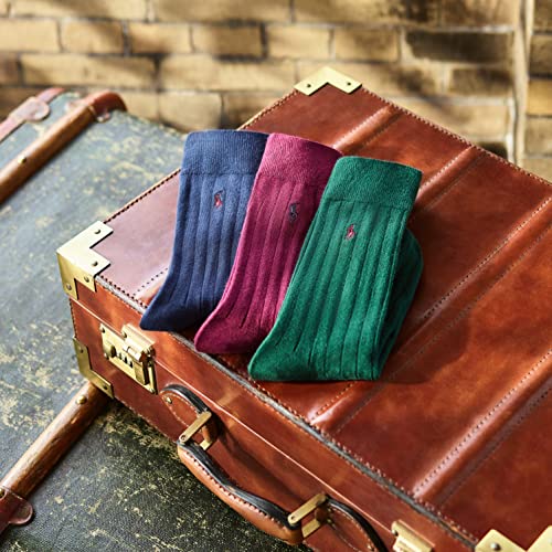 POLO RALPH LAUREN Men's Assorted Pattern Dress Crew Socks 4 Pair Pack - Soft and Lightweight Cotton Comfort, Gray, 6-12.5