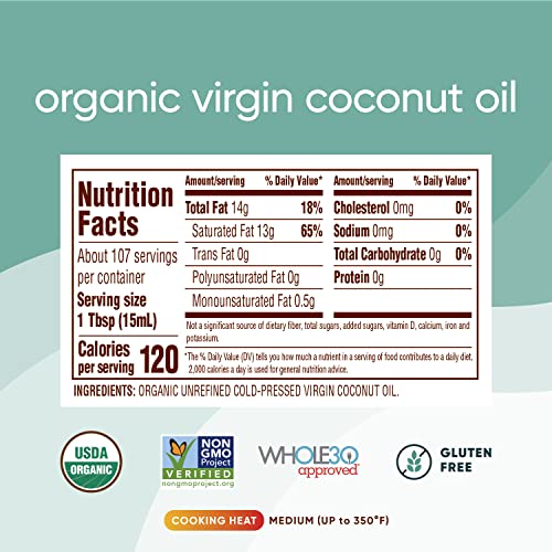 Nutiva Organic Coconut Oil 54 fl oz, Cold-Pressed, Fresh Flavor for Cooking Oil, Natural Hair Oil, Skin Oil, Massage Oil and, Non-GMO, USDA Organic, Unrefined Extra Virgin Coconut Oil (Aceite de Coco)