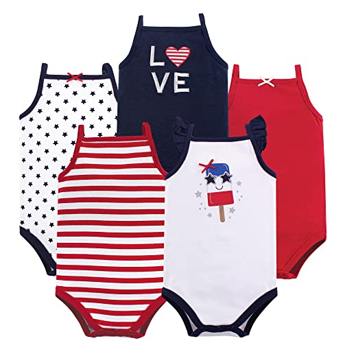 Hudson Baby Unisex Baby Cotton Sleeveless Bodysuits Shining Stars Stripes, 6-9 Months