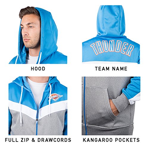 Ultra Game NBA Oklahoma City Thunder Mens Soft Fleece Full Zip Jacket Hoodie, Team Color, Large