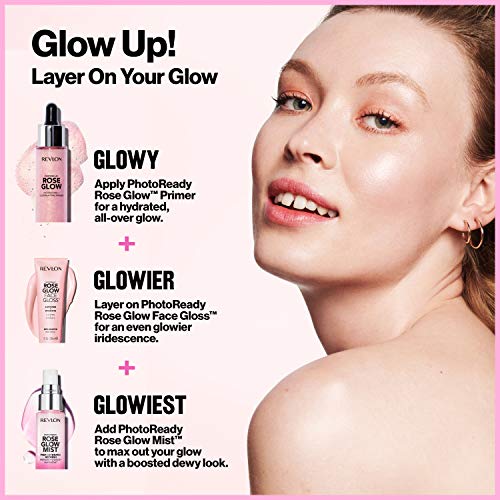 Face Primer by Revlon, PhotoReady Face Gloss Rose Glow, Face Makeup for All Skin Types, Hydrates, Illuminates and Moisturizes, Infused with Glycerin and Olive Oil Extract, 80% Water, 1 Fl Oz