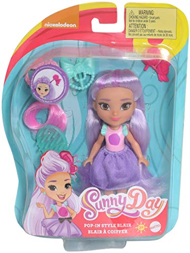 Nickelodeon Sunny Day Pop-In Style 6-inch Posable Hair Play Dolls with 3 Pop-In Accessories, 9 Customizable Pop-In Spots and Comb
