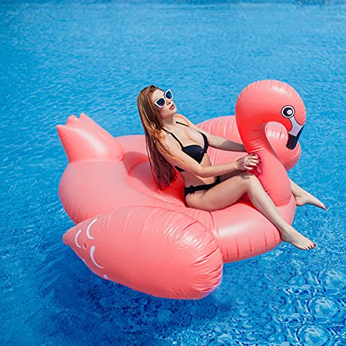 TURNMEON 102' Huge Flamingo Inflatable Pool Float Summer Beach Float Swimming Pool Party Toys Lounge Raft Ride-on Water Pool Floatie for 2-4 Multi Players Adults Kids Island (Flamingo and Unicorn)