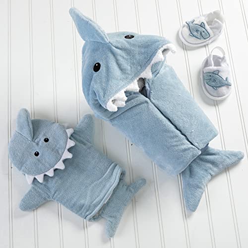 Baby Aspen Let The Fin Begin 4 Pc Bath Time Gift Set, Baby Shark Hooded Towel, Newborn, 0-9 Months, Blue