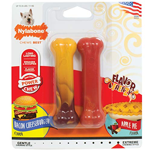 Nylabone Power Chew Flavor Frenzy Durable Dog Chew Toys Twin Pack Bacon Cheeseburger and Apple Pie Small/Regular (2 Count)