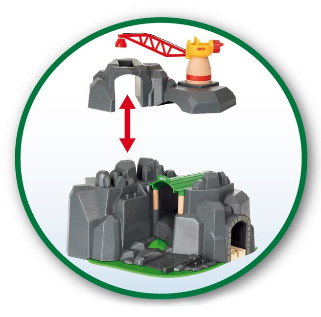 Brio World - 33889 Crane and Mountain Tunnel | 7 Piece Toy Train Accessory for Kids Ages 3 and Up,Multi