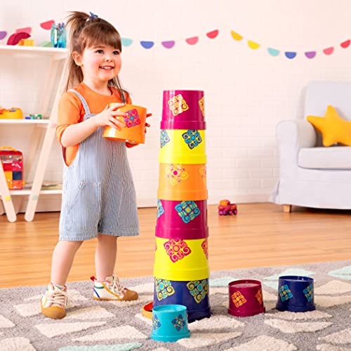 B. toys – Stacking Cups – 10 pcs – Colorful Nesting Cups – Bath and Backyard – Stackable Learning Toy – Toddler, Kids – Bazillion Buckets – 18 months +