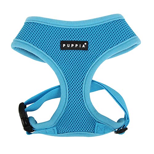 Puppia Soft Dog Harness No Choke Over-The-Head Triple Layered Breathable Mesh Adjustable Chest Belt and Quick-Release Buckle, Sky Blue, X-Small