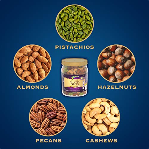 PLANTERS Deluxe Mixed Nuts with Sea Salt, 27 oz. Resealable Container - Variety Mixed Nuts Snacks with Cashews, Almonds, Pecans, Pistachios and Hazelnuts - Energy Boost - Kosher