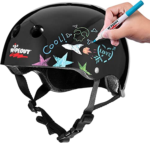 Wipeout Dry Erase Kids Helmet for Bike, Skate, and Scooter, Black, Ages 5+ (WP4002)