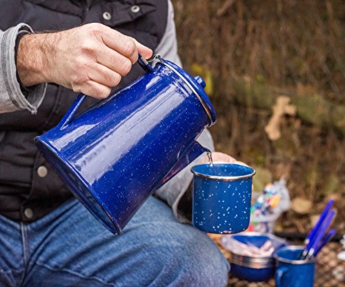Stansport 8 Cup Enamel Percolator with Four Enamel Mugs, 12-Ounce, Blue