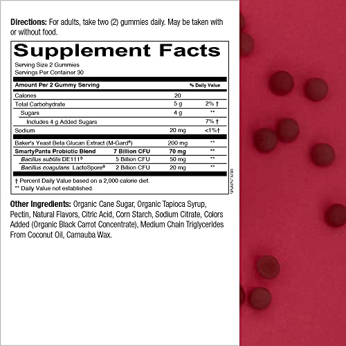 SmartyPants Adult Probiotic Immunity Gummies: Prebiotics and Probiotics for Immune Support and Digestive Comfort, Strawberry Crème, Vegan Gummy Vitamins, 60 Count, 30 Day Supply, No Refrigeration Required