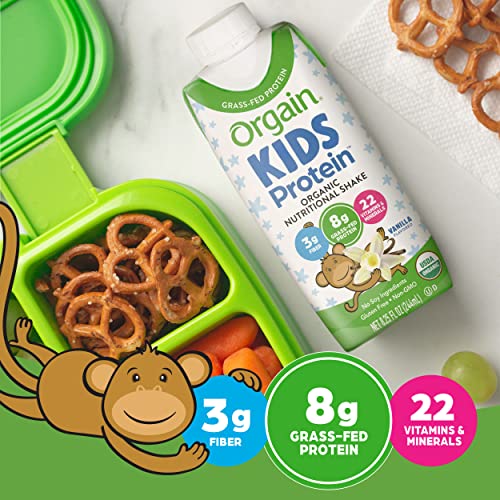Orgain Organic Kids Protein Nutritional Shake, Vanilla - 8g of Protein, 22 Vitamins and Minerals, Fruits and Vegetables, Gluten Free, Soy Free, Non-GMO, 8.25 Fl Oz (Pack of 12)