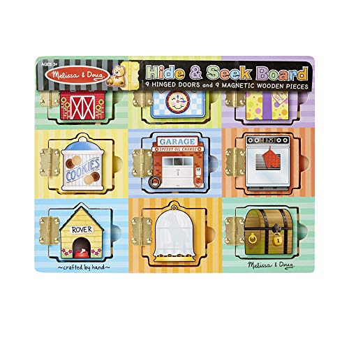 Melissa and Doug Hide and Seek Wooden Activity Board With Wooden Magnets - Wooden Busy Board, Hide And Seek Puzzles, Wooden Magnet Puzzles For Toddlers And Kids Ages 3+