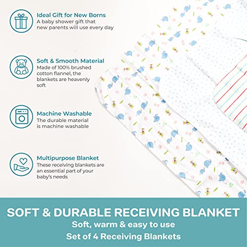 Spasilk Receiving Baby Blanket, 100% Cotton Flannel Blanket, Pack of 4, Blue