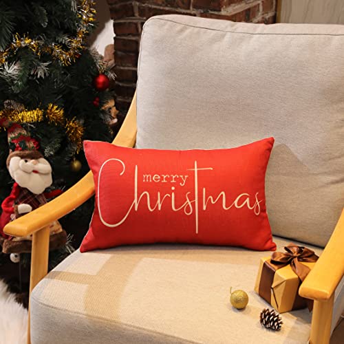 Allorry Christmas Pillow Covers Merry Christmas Throw Pillow Decorative Christmas Red Cotton Cloth Linen Cloth Pillow Cover Sofa Cover Decorative Rectangle Length 12X20 inches
