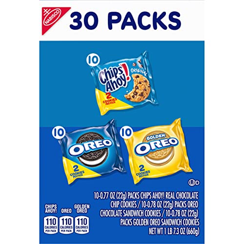 Nabisco Sweet Treats Cookie Variety Pack OREO, OREO Golden and CHIPS AHOY!, 30 Snack Packs (2 Cookies Per Pack)