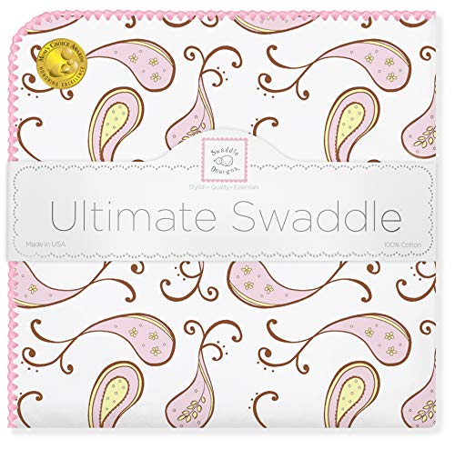 SwaddleDesigns Ultimate Winter Swaddle, X-Large Receiving Blanket, Made in USA, Premium Cotton Flannel, Pastel Pink Paisley (Mom's Choice Award Winner)