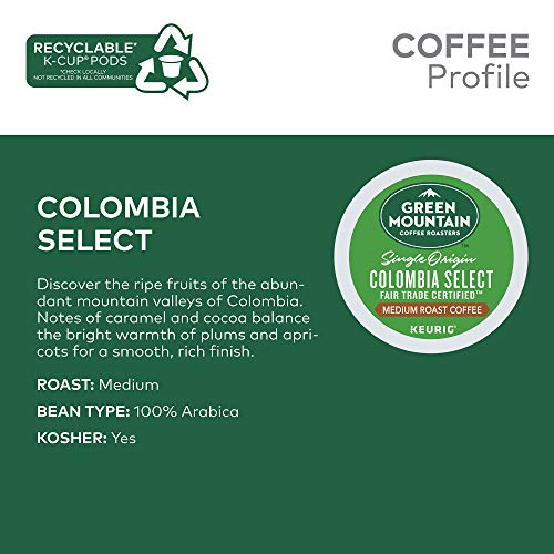 Green Mountain Coffee Roasters Colombia Select, Single-Serve Keurig K-Cup Pods, Medium Roast Coffee Pods, 96 Count