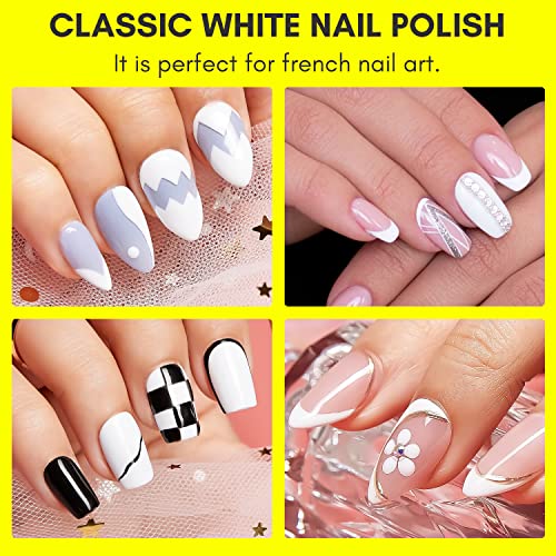 Makartt 7PCS French Nail Art Stickers Kit, 8ML White Gel Nail Polish,6 Sheets French Tip Stickers, Self-Adhesive French Manicure Strips Guides French Edge Auxiliary Kit For Beginner DIY Nail Design