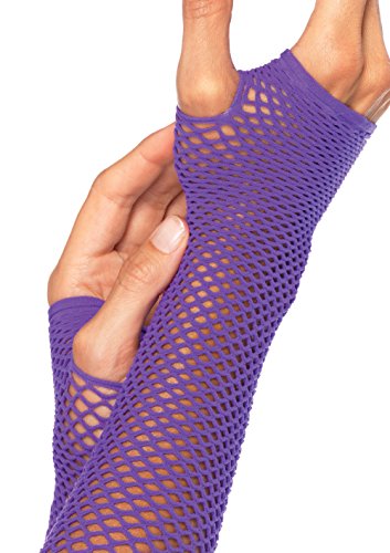 Leg Avenue Women's OS Triangle Net Fingerless Gloves, Neon Purple, One Size