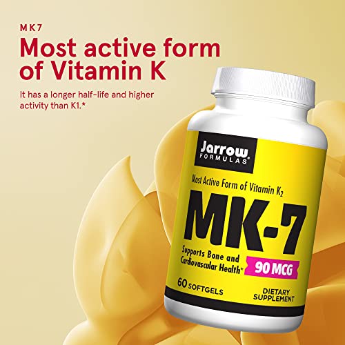 Jarrow Formulas MK-7 90 mcg - Superior Vitamin K Product for Building Strong Bones - Dietary Supplement Supports Heart and Cardiovascular Health - 60 Servings (PACKAGING MAY VARY)